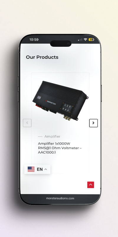 Vista del catálogo digital de Monster Audio en una tableta